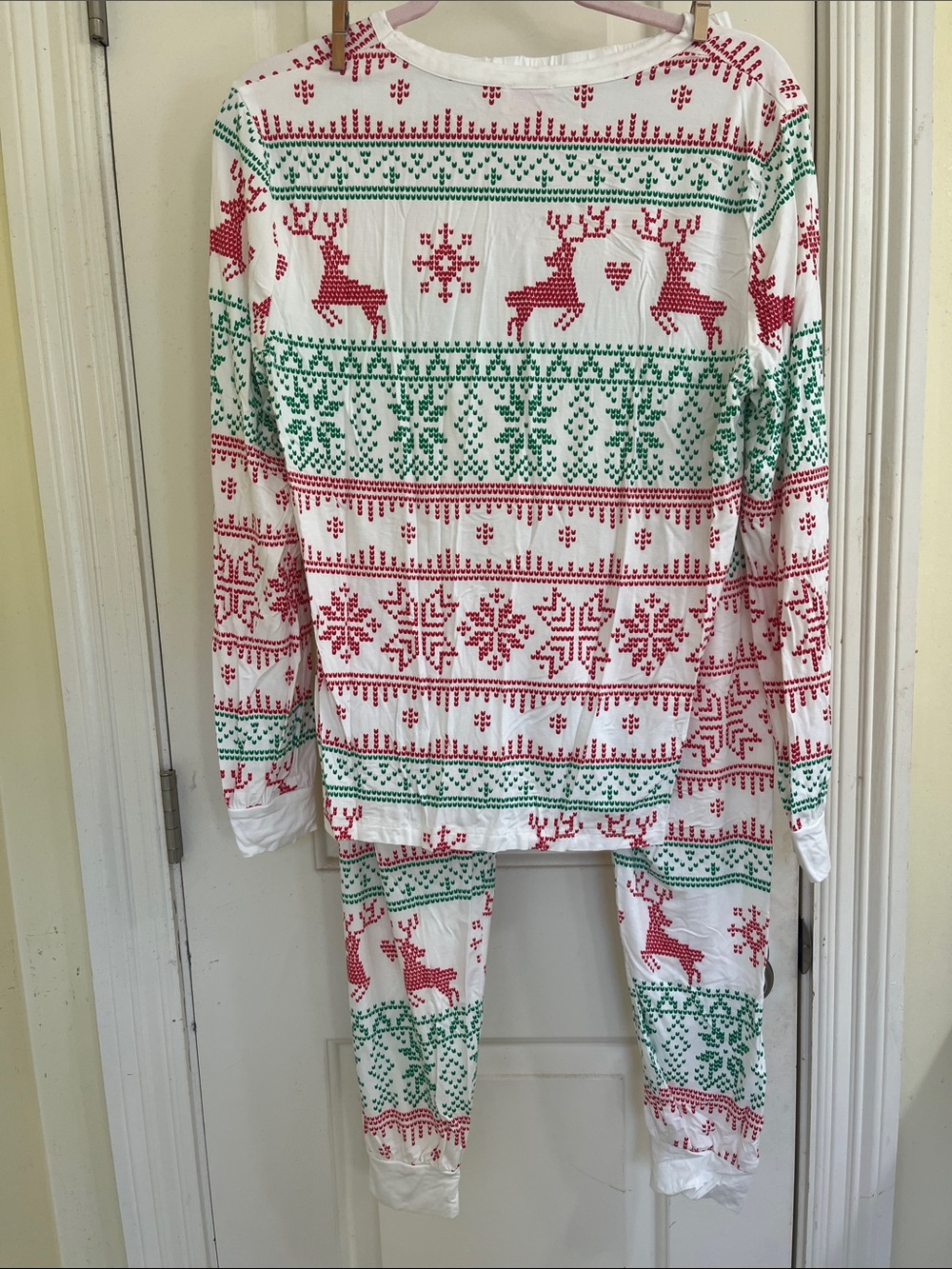 Holiday Reindeer Pajama Set - White with Red & Green